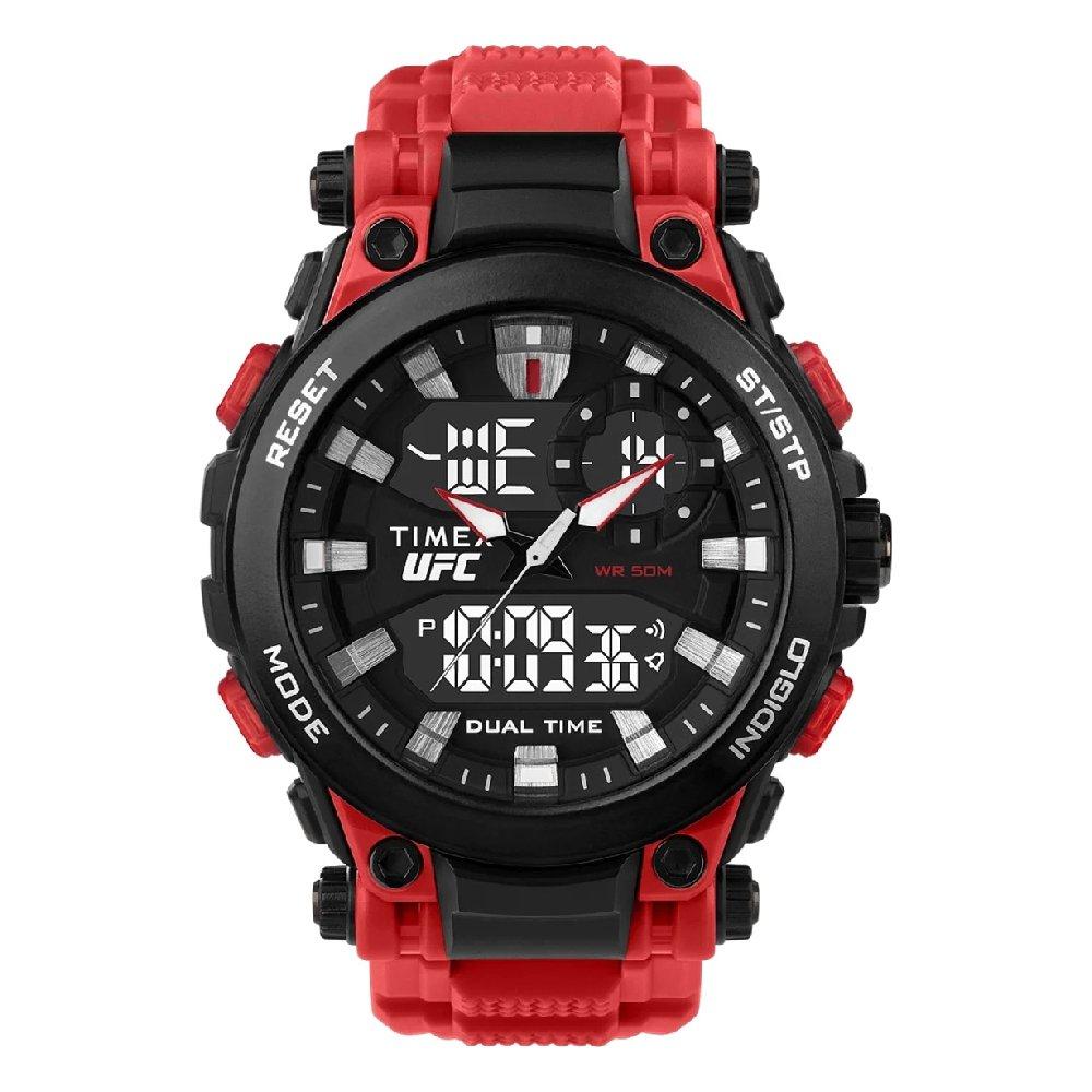 

Timex ufc impact watch for men, chronograph, 50 mm, resin strap, tw5m53000 - black/red