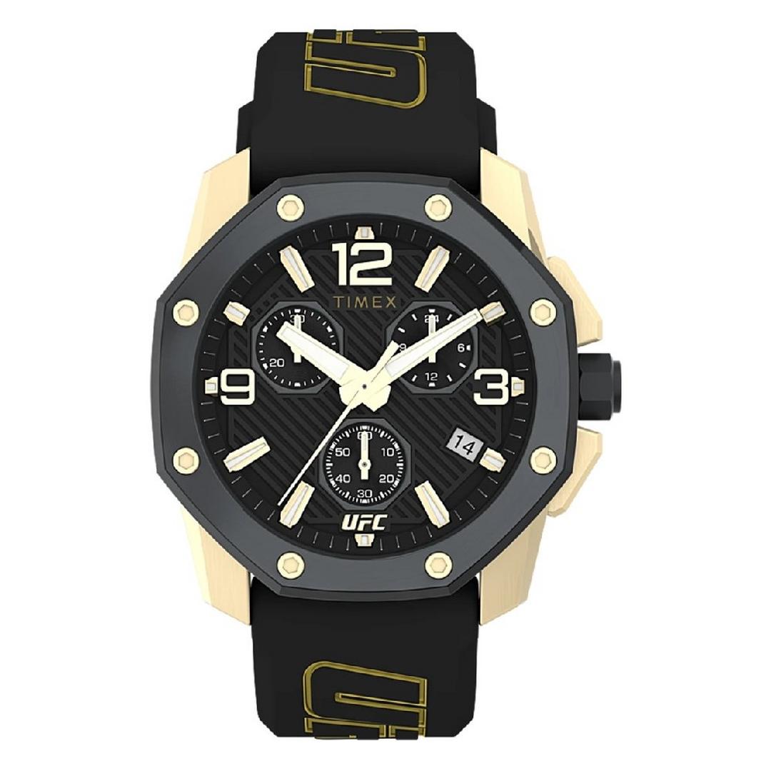 TIMEX UFC Watch, Analog, 45 mm,Icon Chronograph, Silicone Strap, TW2V58500 - Silver/Black
