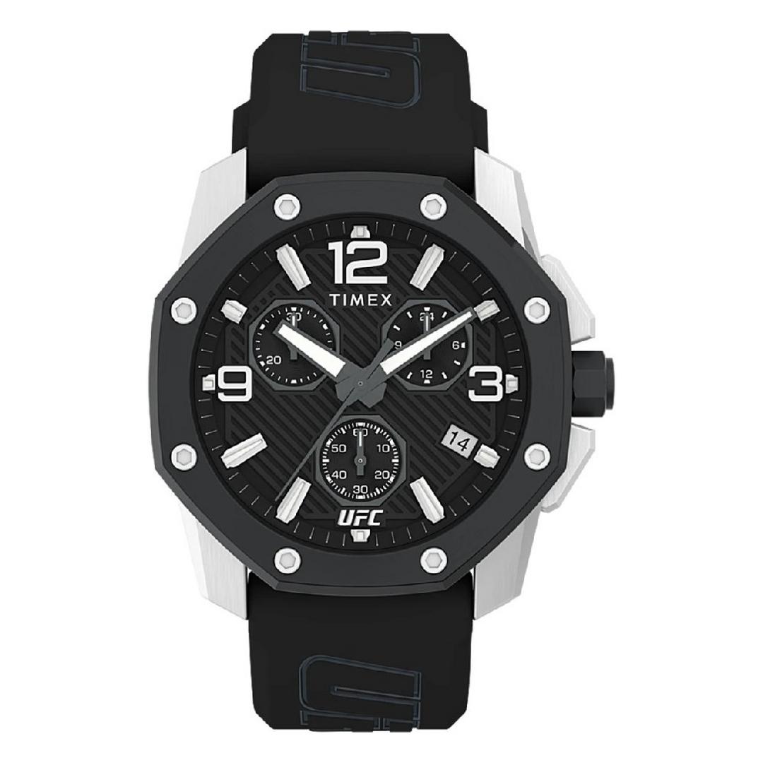 TIMEX UFC Watch for Men, Icon Chronograph, 45 mm, Silicone Strap, TW2V58600 - Silver/Black