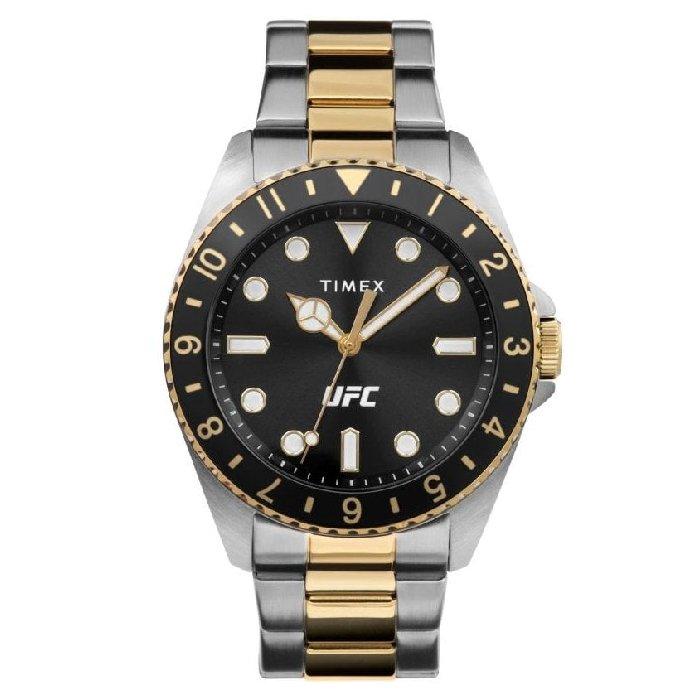 

Timex ufc watch for men, analog, 42 mm, stainless steel band, tw2v56700- silver & gold