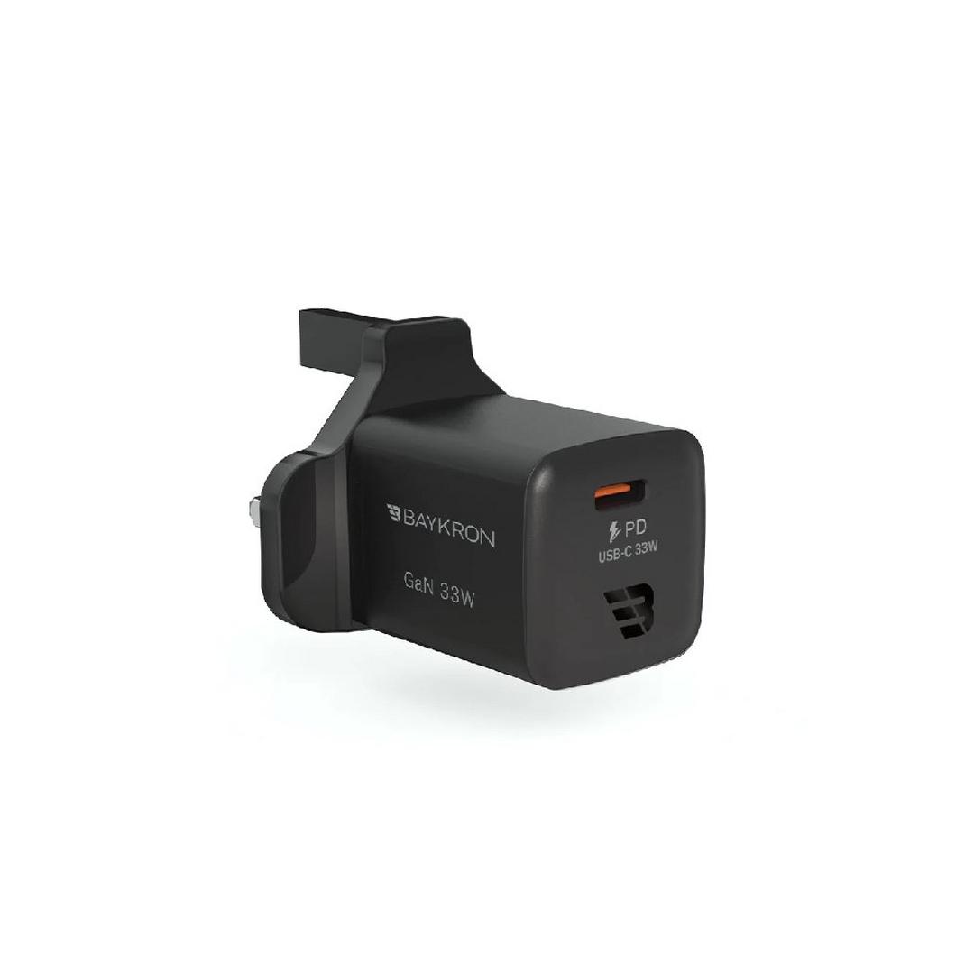 Baykron Premium GaN Mini Ultra Fast Wall Charger, 33W, 1 USB-C Port, UK Plug, BA-WC-002 – Black