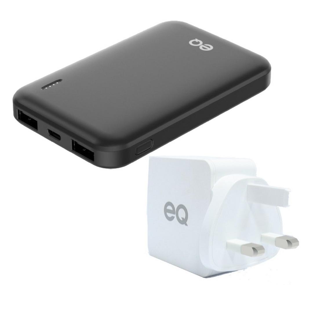 EQ 5000mAh Power Bank (EQ-PW276A) - Black + EQ PD 20W USB-C Wall Charger - White