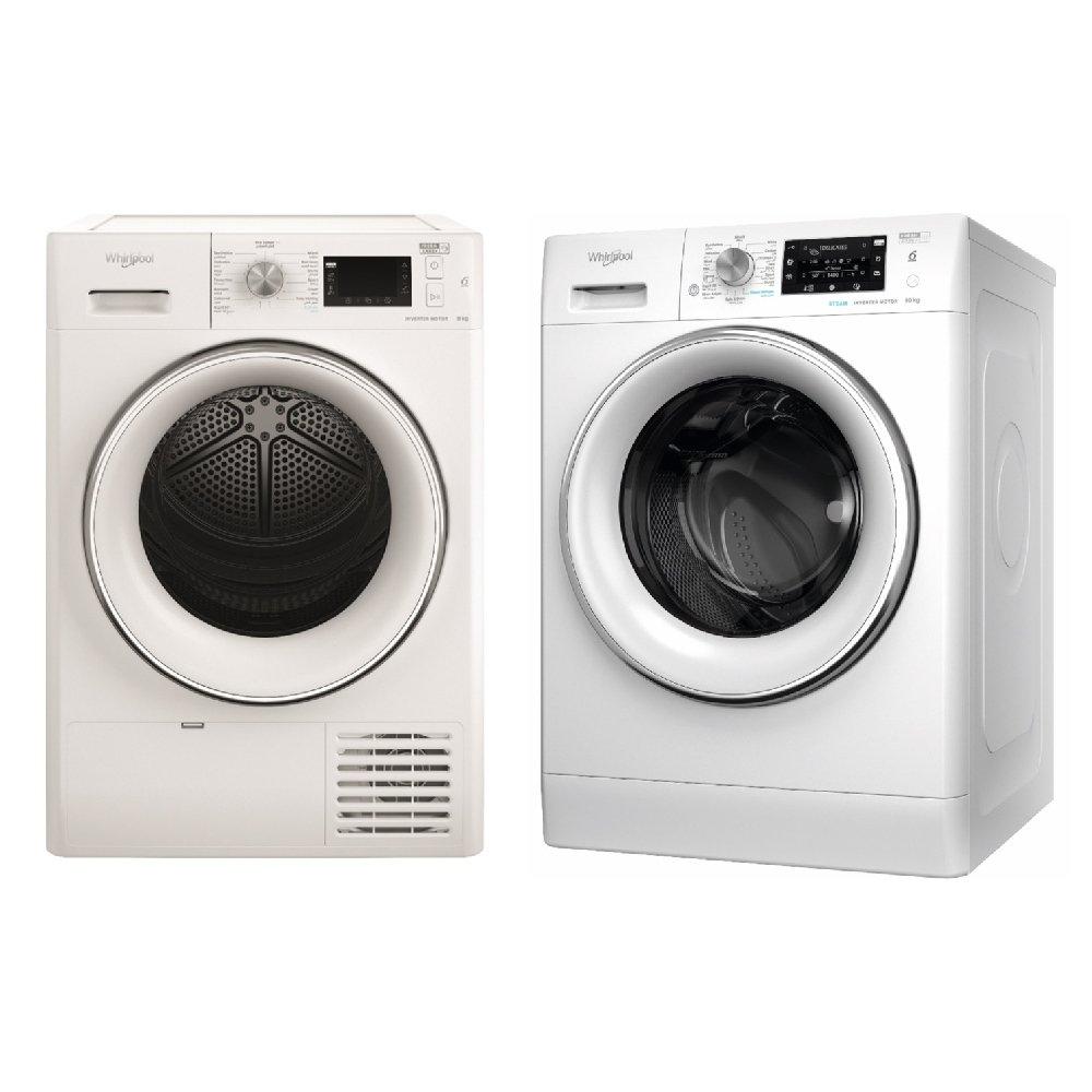 

Whirlpool 9kg condenser dryer + 10kg front load washing machine white