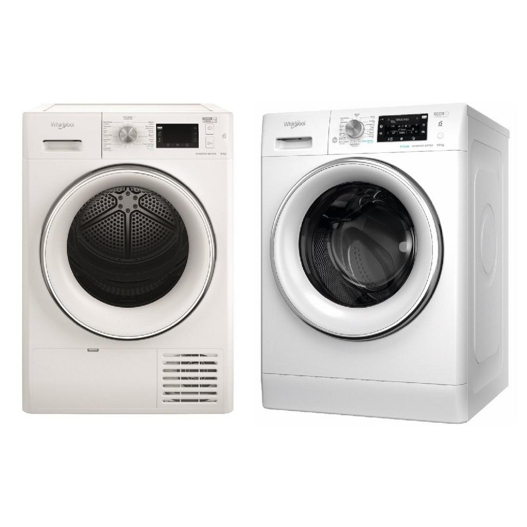Whirlpool 9kg Condenser Dryer + 10kg Front Load Washing Machine White