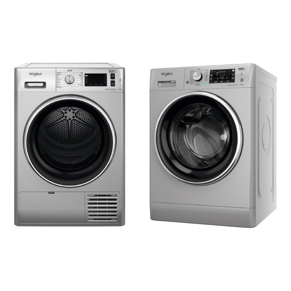 

Whirlpool 9kg condenser dryer + 10kg front load washing machine silver