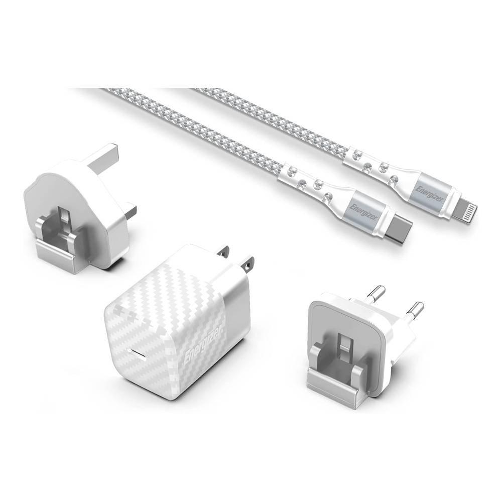

Energizer wall charger 20w multi plug , eu uk us adapters, lightning cable, a20mul- white