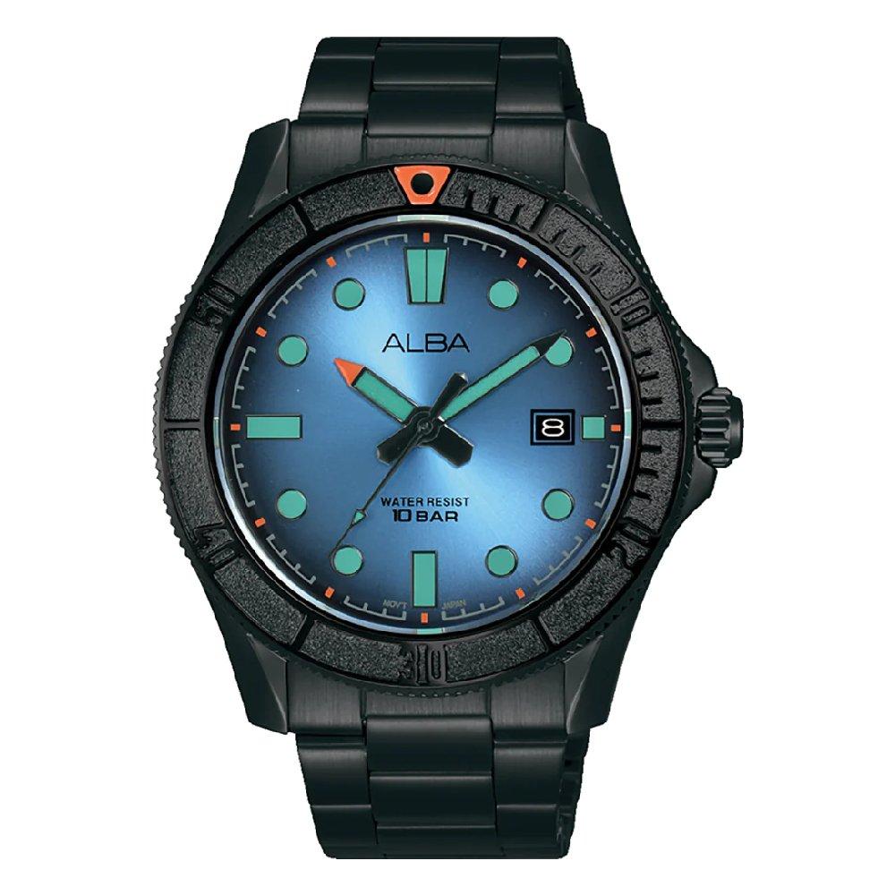 

Alba active watch for men, analog, stainless steel band, 43mm, as9p93x1 - black