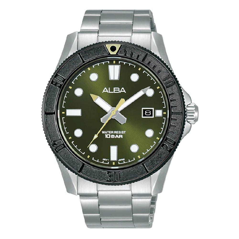 

Alba active watch for men, analog, stainless steel band, 43mm, as9p97x1 - silver