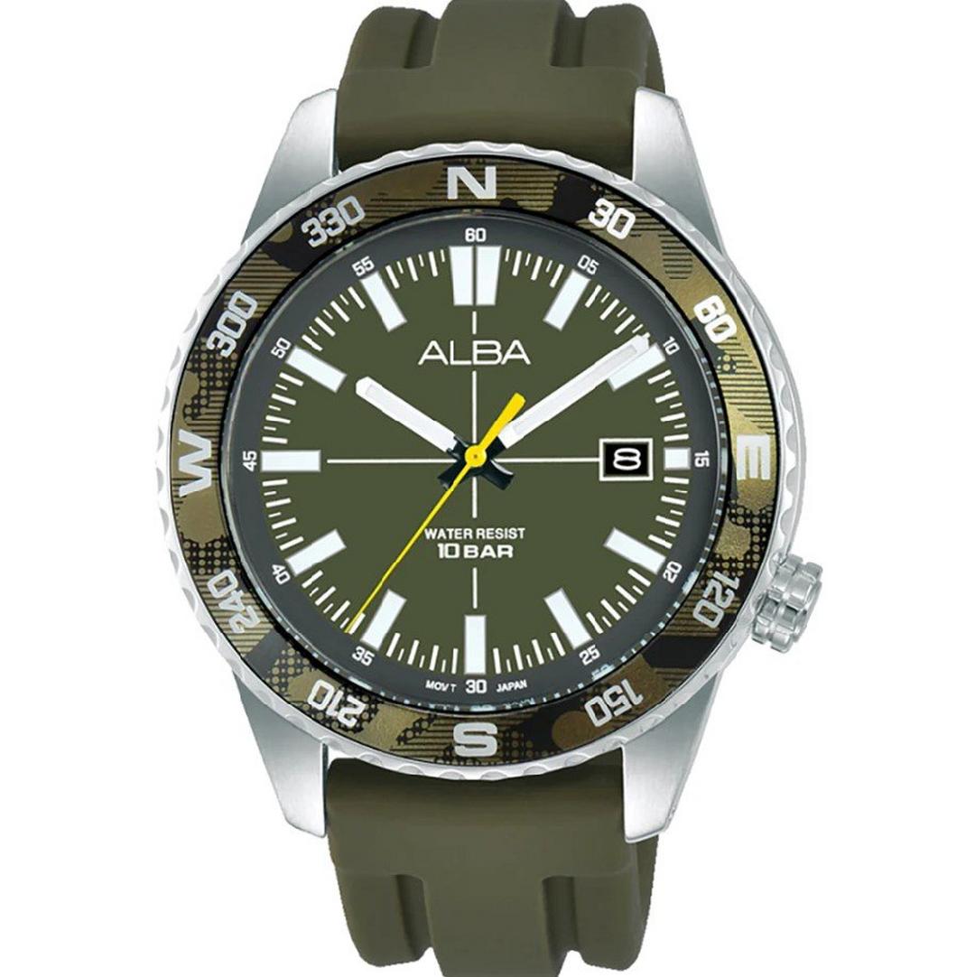 ALBA Active Watch for Men, Analog, 42.6mm, Silicone Strap, AS9Q21X1- Green