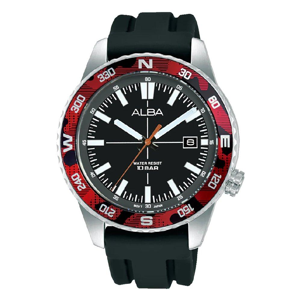 

Alba active watch for men, analog, 42. 6mm, silicone strap, as9q23x1- black