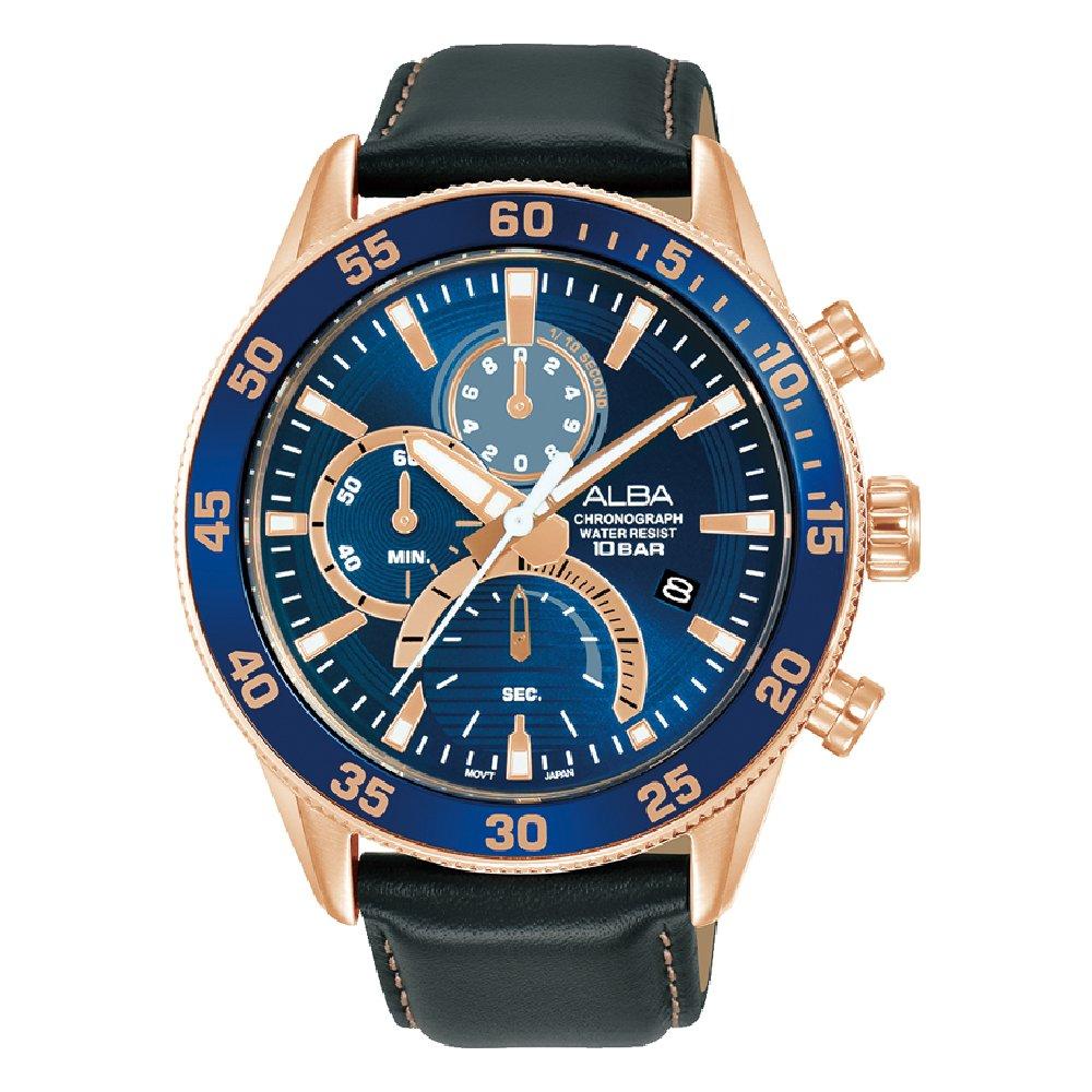 

Alba active chrono 45mm gent's leather strap casual watch - am3898x1