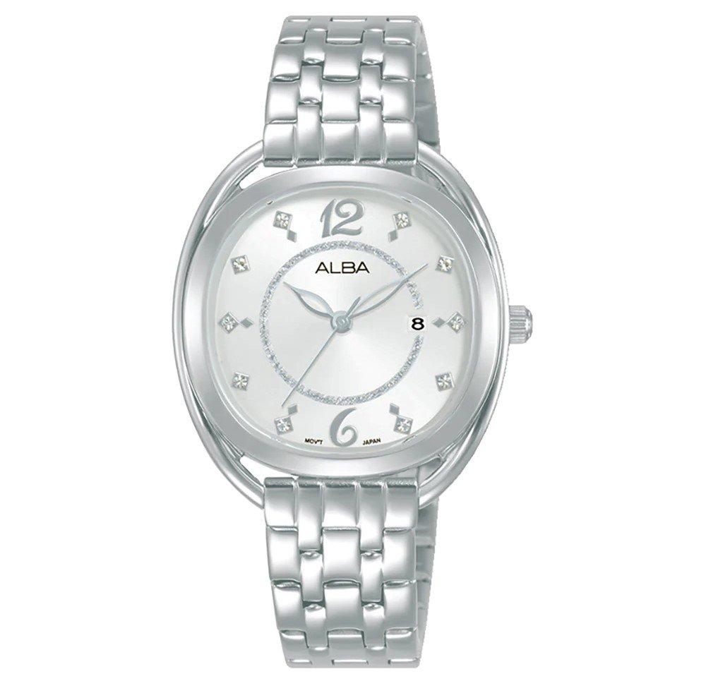 

Alba fashion watch for women, analog, stainless steel band, 31mm, ah7bh5x1 - silver