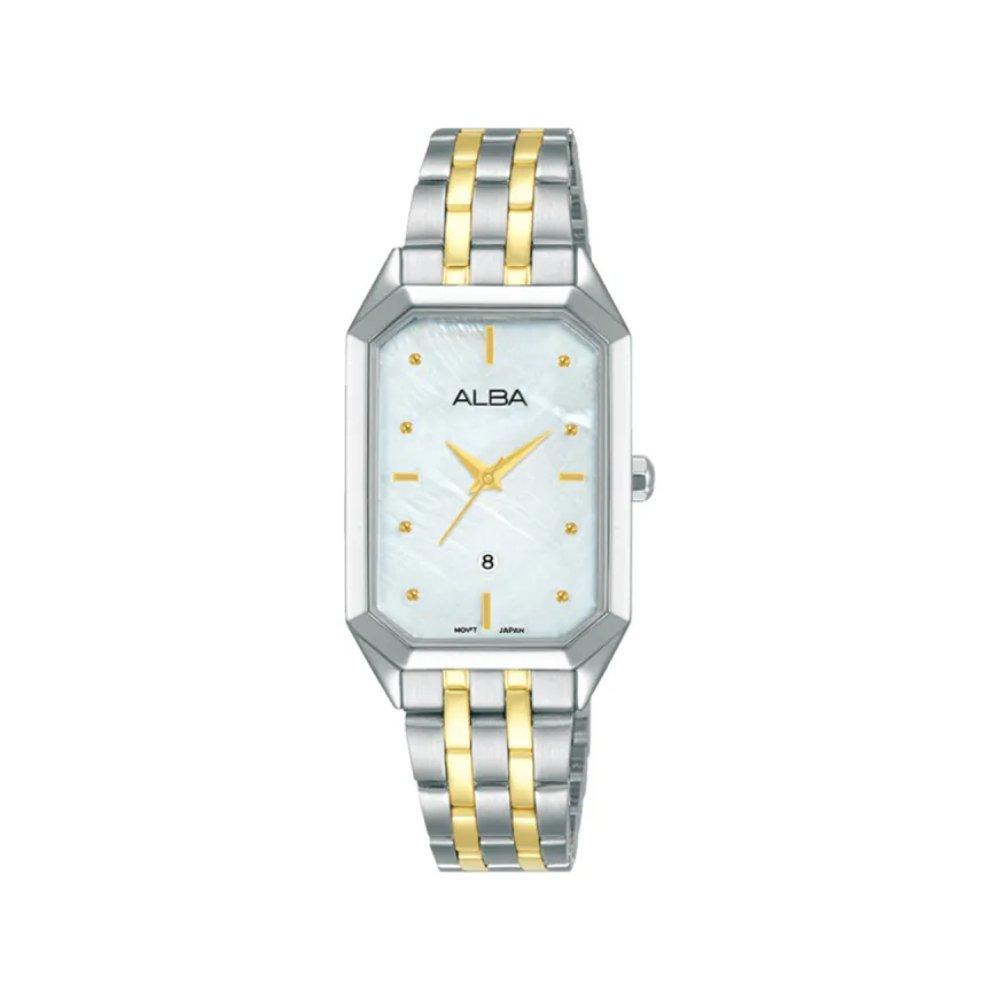 

Alba fashion watch for women, analog, 23mm, stainless steel strap, ah7bj1x1– silver/gold