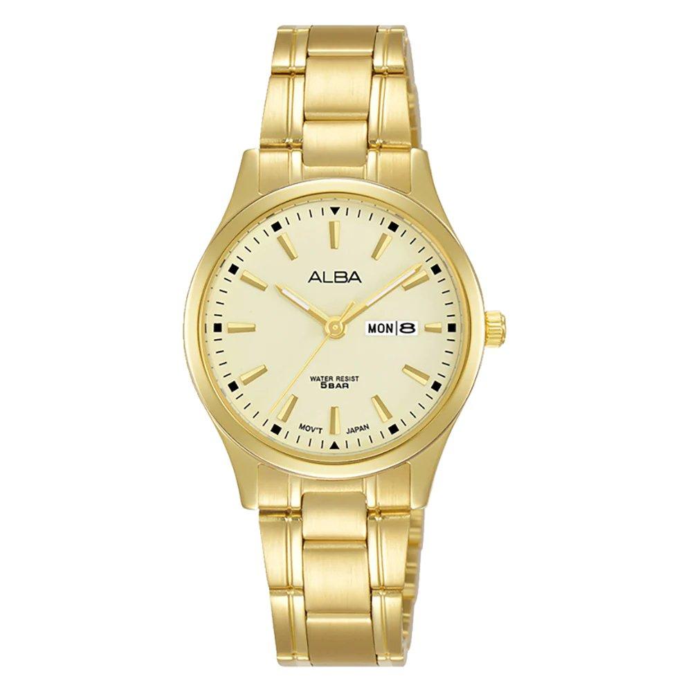 

Alba standard ladies watch, analog, 28mm, stainless steel, an8054x1q– gold