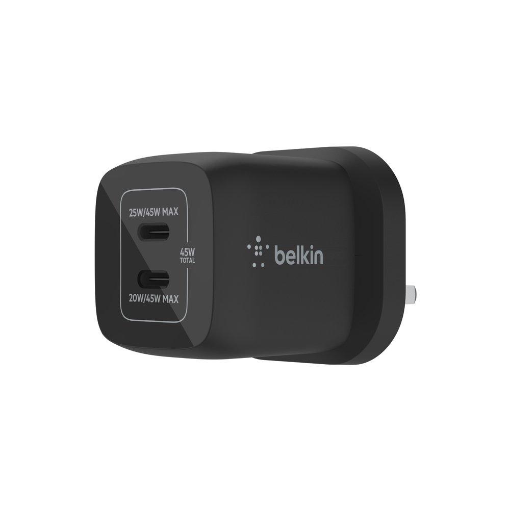 

Belkin dual usb-c gan wall charger, 45w, wch011mybk