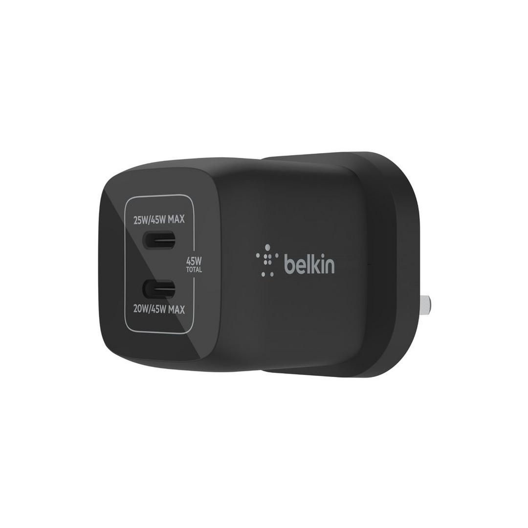 BELKIN Dual USB-C GaN Wall Charger, 45W, WCH011MYBK