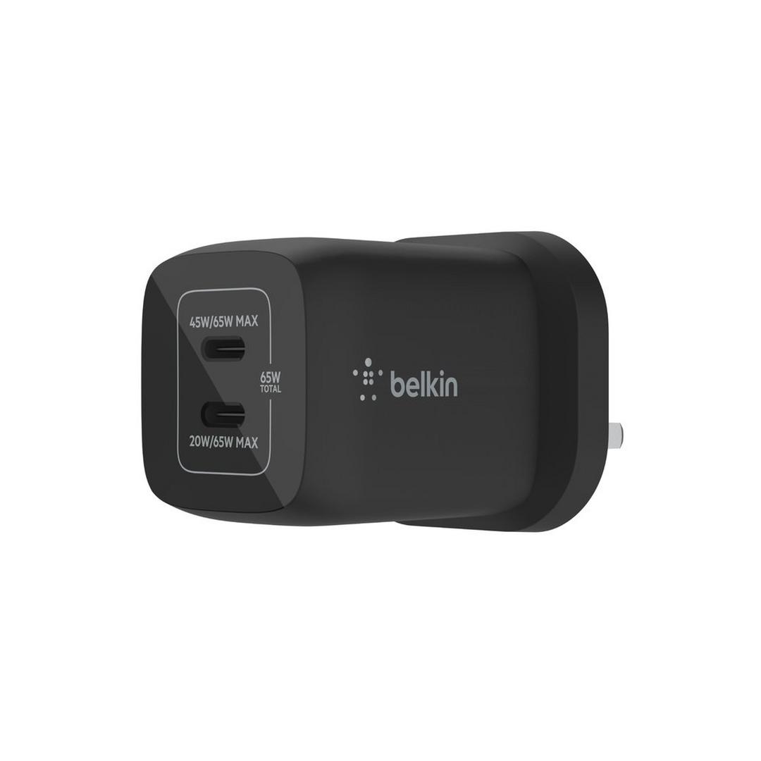 BELKIN Dual USB-C GaN Wall Charger, 65W, WCH013myBK