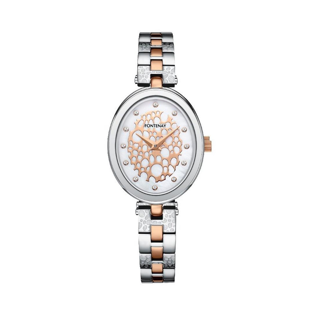 Fontenay Paris Watch for Women, Analog, Stainless Steel Band, 25x30, 329WUD - Silver / Rose Gold