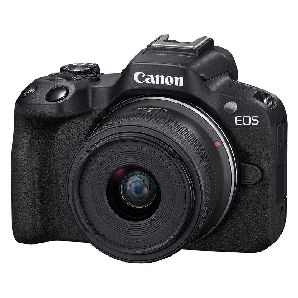 

Canon eos r50 mirrorless camera + rf-s 18-45mm f4. 5-6. 3 is stm lens, 5811c013aa – black