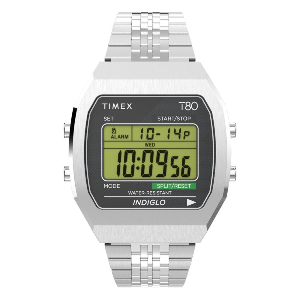

Timex t80 unisex watch, digital, 36. 5 mm, stainless steel band, tw2v74200 – silver