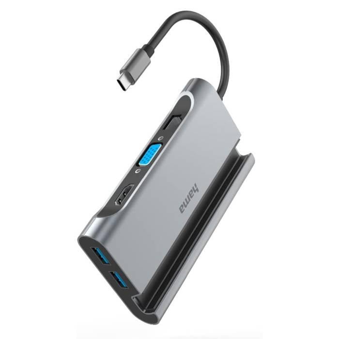 

Hama usb-c hub 7 ports docking station with tablet/phone holder, 200102 – gray