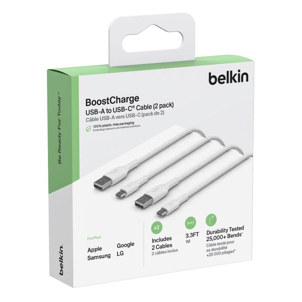

Belkin boostcharge pvc usb-a to usb-c cable, 1m, twin pack, cab001 - white