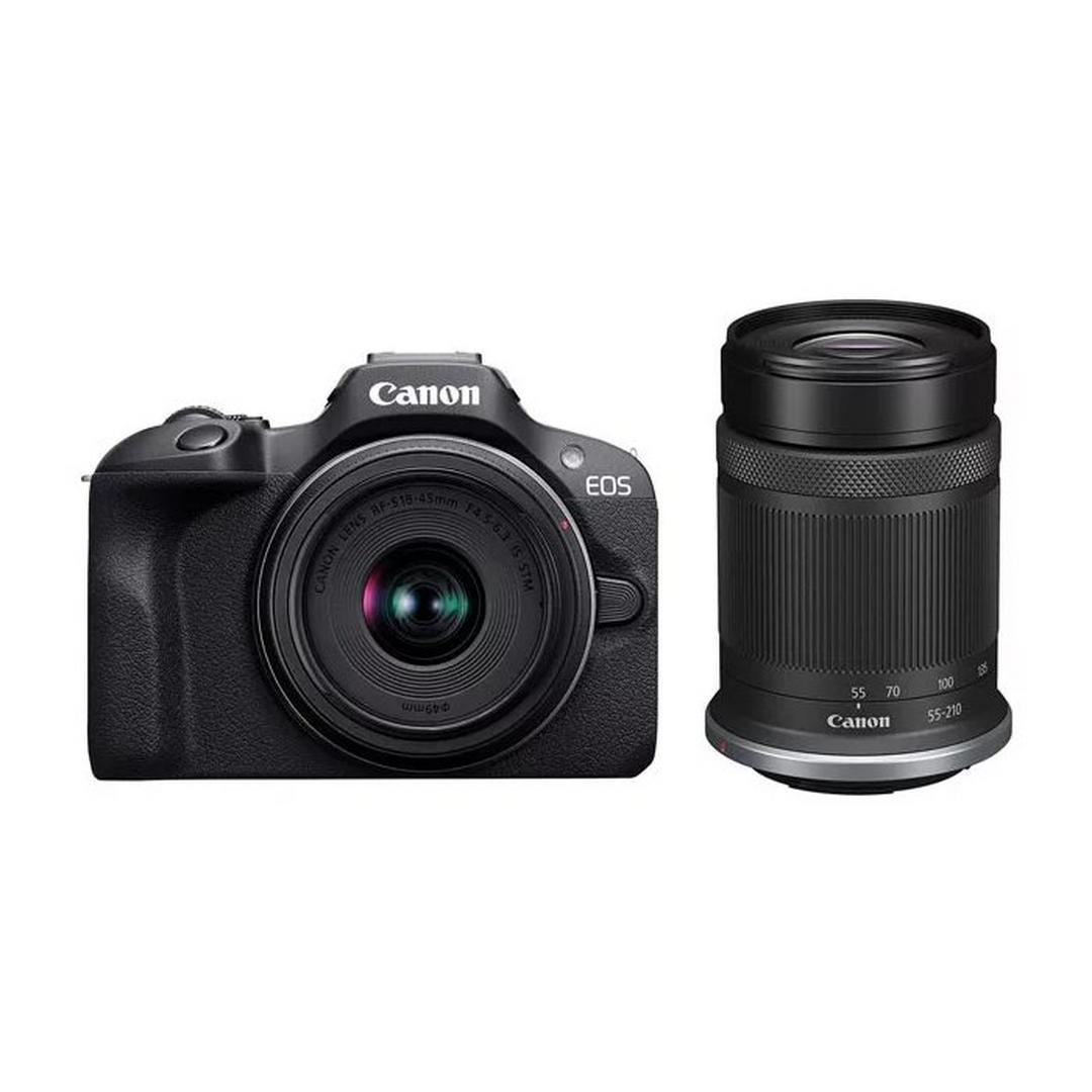 Canon EOS R100 Mirrorless Camera with 18-45mm and 55-210mm Lenses Kit, 6052C023AA - Black