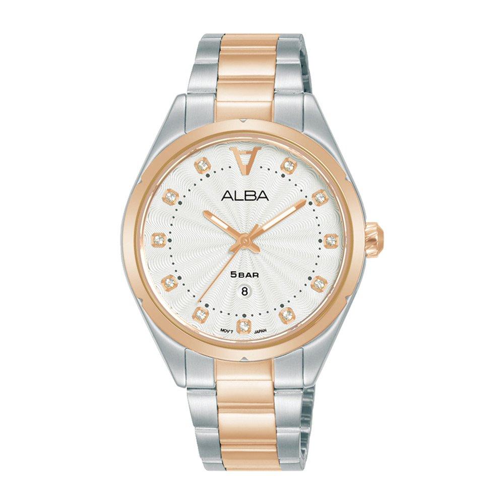 

Alba signa ladies watch,analog, 34mm, stainless steel strap, ah7bp6x1 - silver / rose gold