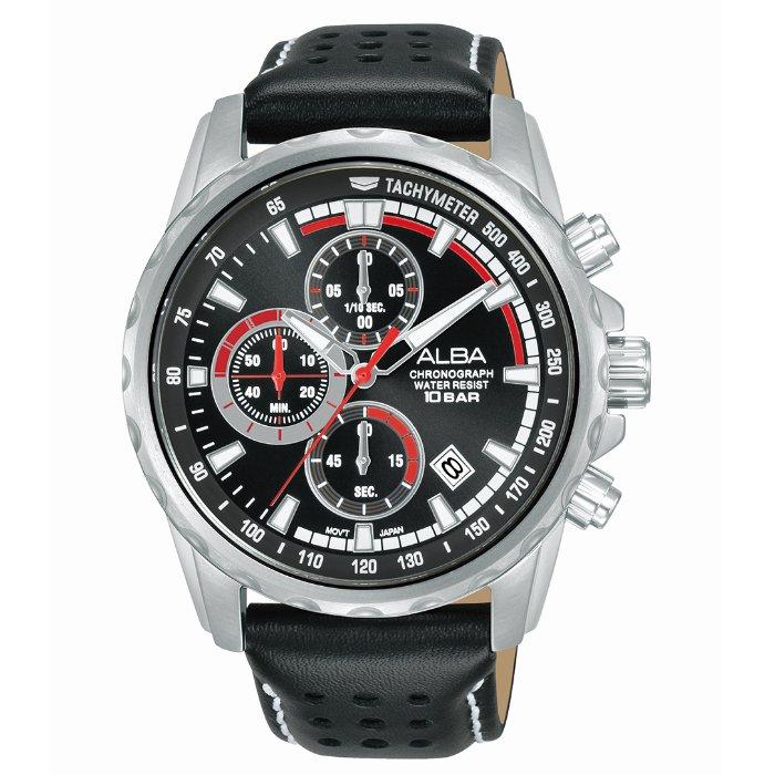 

Alba active men's watch, analog , 43mm, leather strap, am3935x1 - black