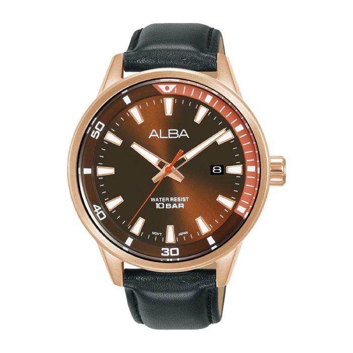 

Alba active watch for men, analog, 43mm, leather strap, as9r60x1– black