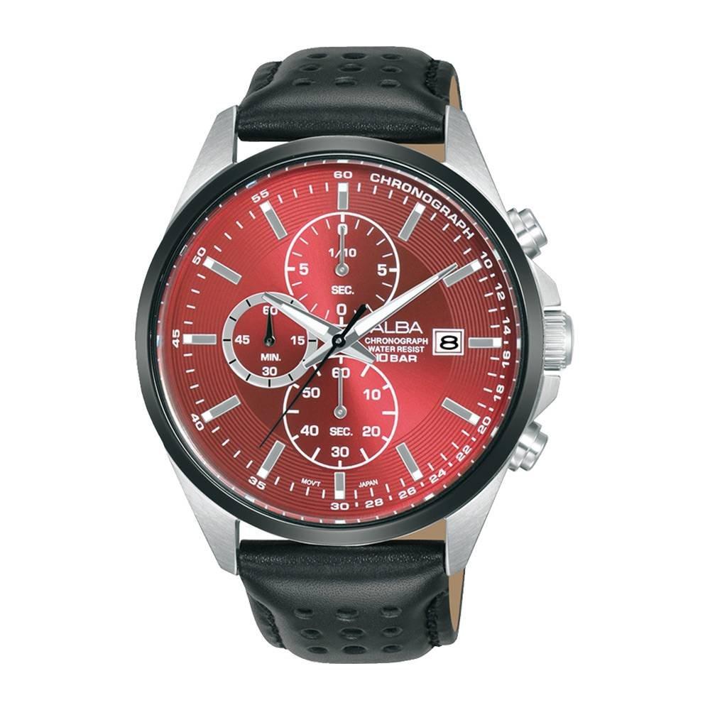 

Alba active watch for men, analog, 43mm, leather strap, am3949x1 – black