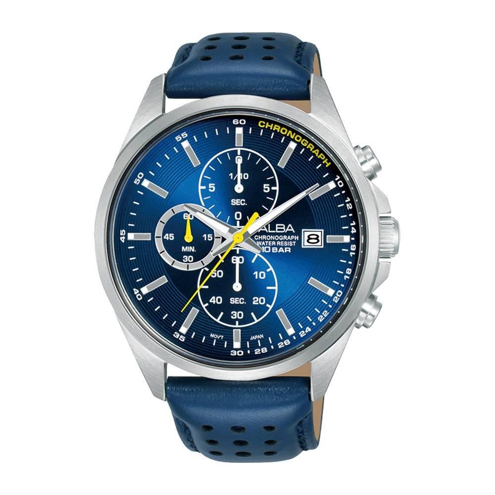 

Alba active watch for men, analog, 43mm, leather strap, am3951x1 – blue