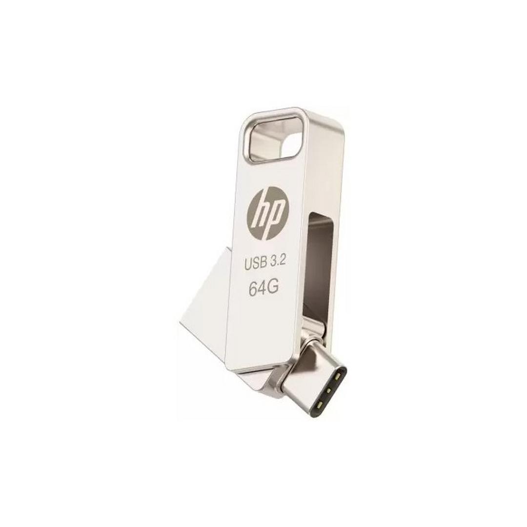 HP x206 OTG Type-C USB 3.2 Metallic Flash Drive, 64GB, HPFD206C-64 - Silver
