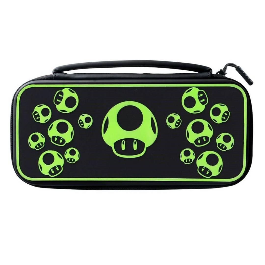 PDP Nintendo Switch Plus - 1-Up Glow in the Dark Travel Case, 500-224-1UP – Black/Green