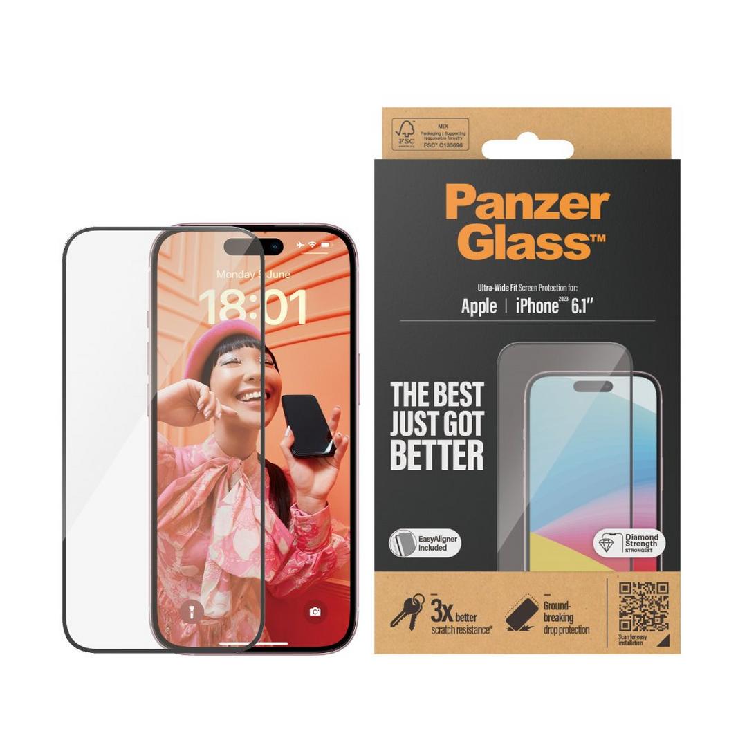 PanzerGlass Screen Protector Ultra Wide Fit for iPhone 15, 2809 - Clear