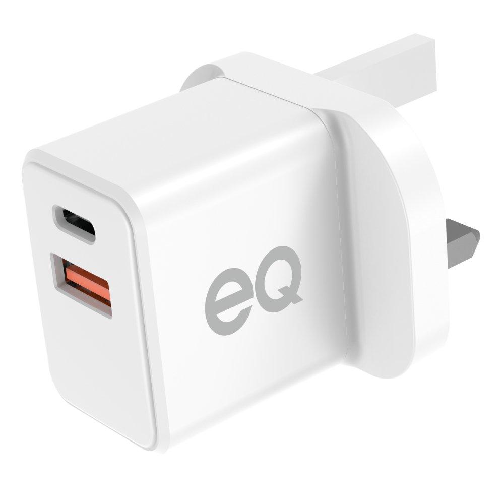 

Eq gan 20w power delivery wall charger, usb-c + usb-a ports, vtx-20vhac-3 – white