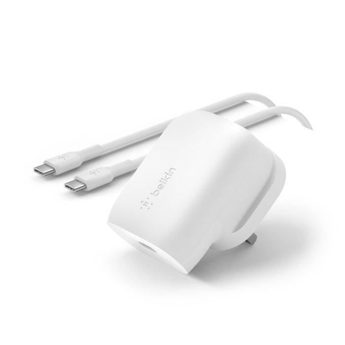 

Belkin usb-c pd 3. 0 pps wall charger 30w + usb-c to usb-c cable, wca005my1mwh-b6 – white