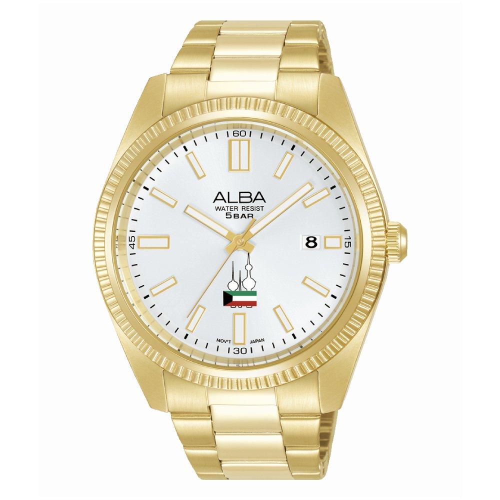 

Alba kuwait flag watch for men, analog, 42mm, stainless steel strap, as9t58x1 – gold