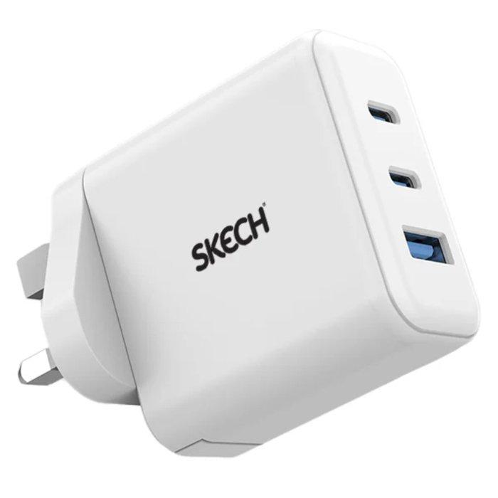 

Skech 65 pd gan uk power charger dual type c ports & 1 usb, skel-pdg65-ukw – white