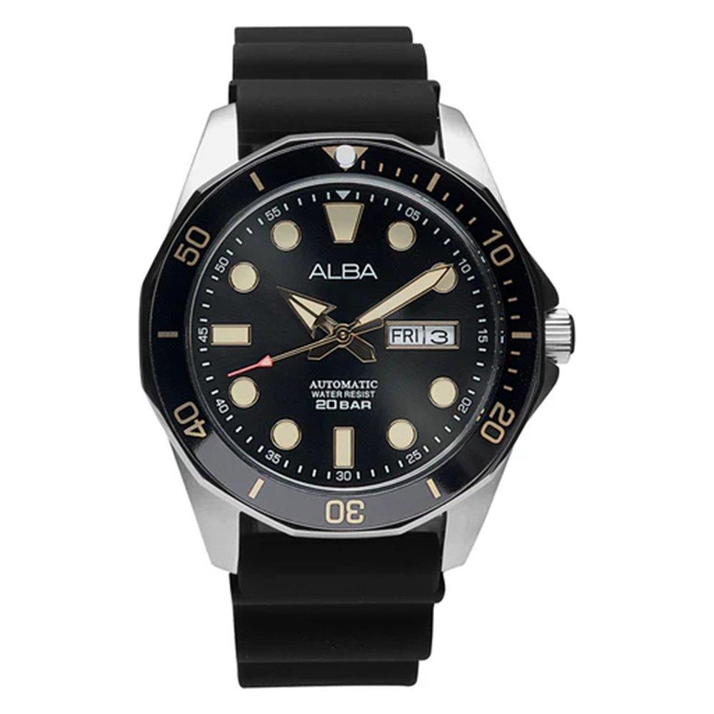 

Alba mechanical watch for men, analog, 43mm, silicon strap, al4553x1- black