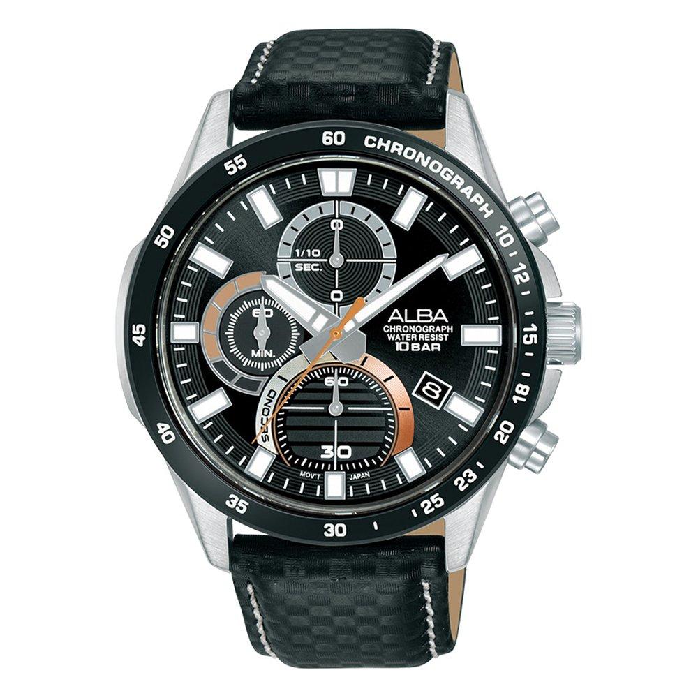 

Alba 43mm active watch for men’s, analog, leather strap, am3975x1- black