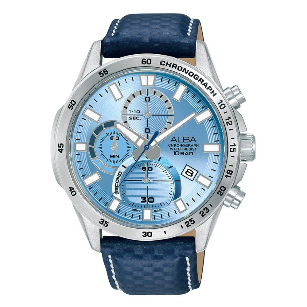

Alba 43mm active watch for men’s, analog, leather strap, am3977x1- blue