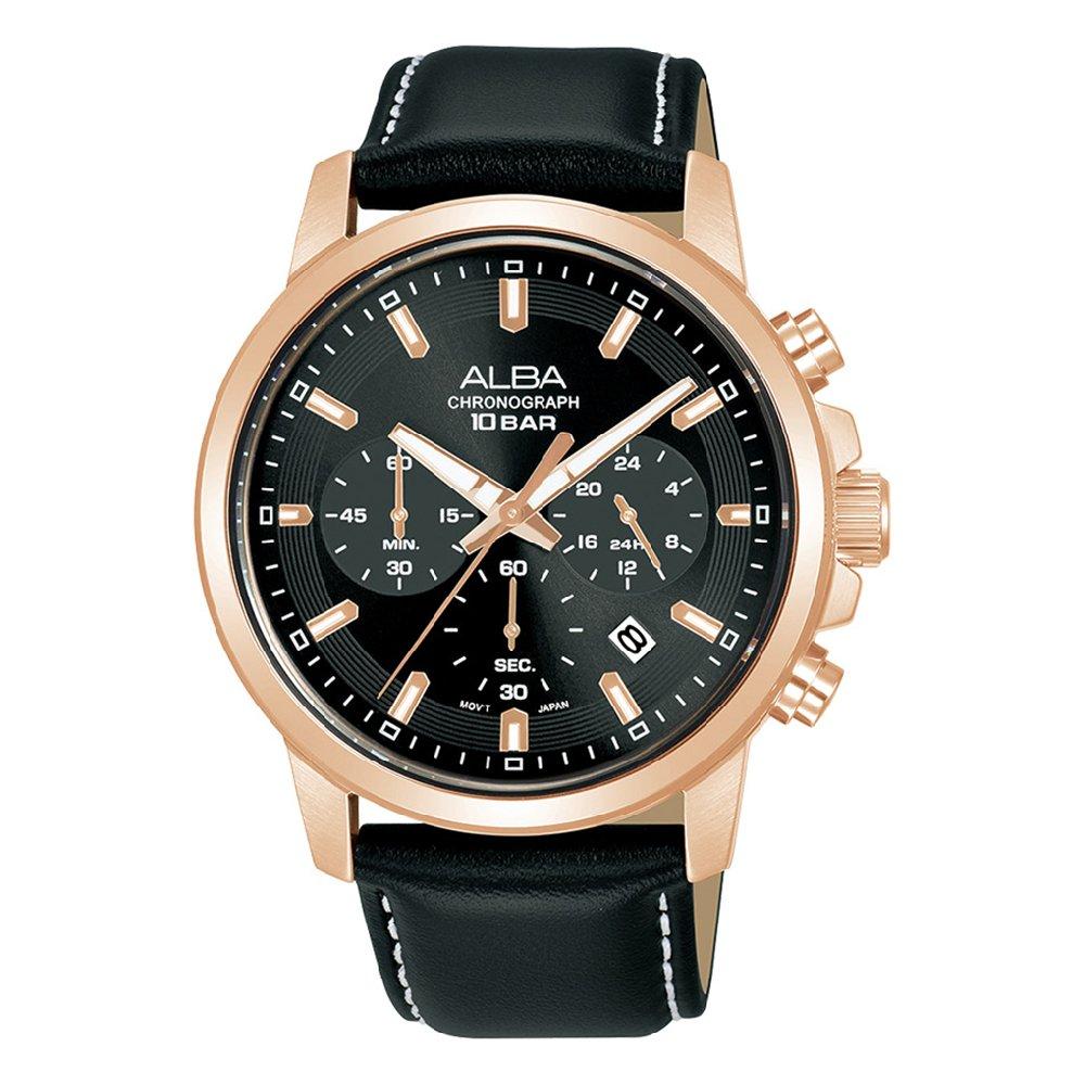 

Alba 42mm active watch for men’s, analog, leather strap, at3j62x1 - black