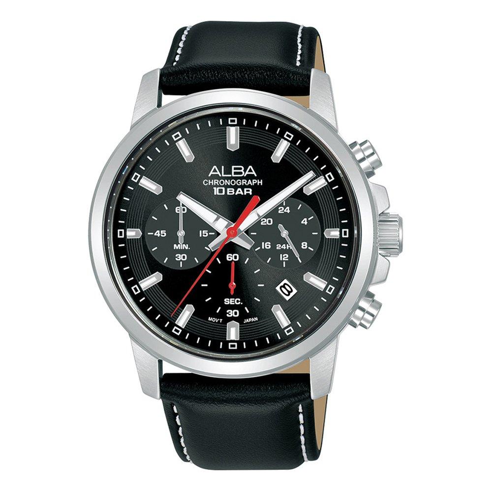 

Alba 42mm active watch for men’s, analog, leather strap, at3j63x1- black