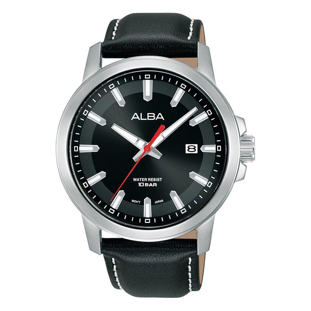 

Alba 42mm active watch for men's, analog, leather strap, as9t47x1- black
