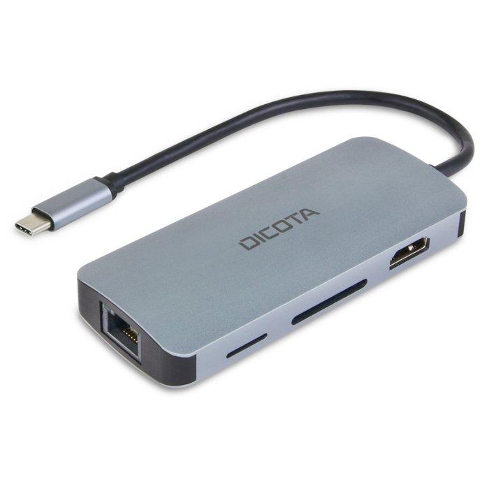 

Dicota usb-c 8-in-1 multi hub, 4k 100w, d32062- silver