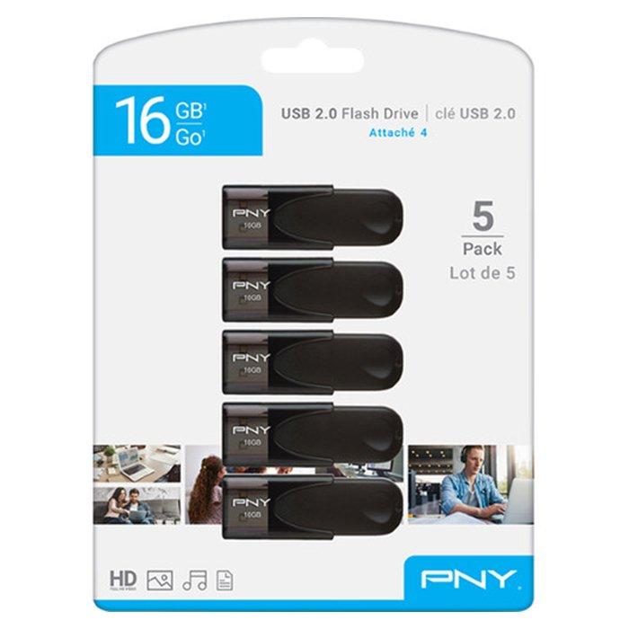 

Pny 16gb attaché 4 usb 2. 0 flash drive, 5 pack, p-fd16x5att4-ef – black