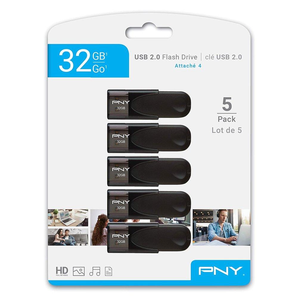 

Pny 32gb attaché 4 usb 2. 0 flash drive, 5 pack, p-fd32x5att4-ef – black