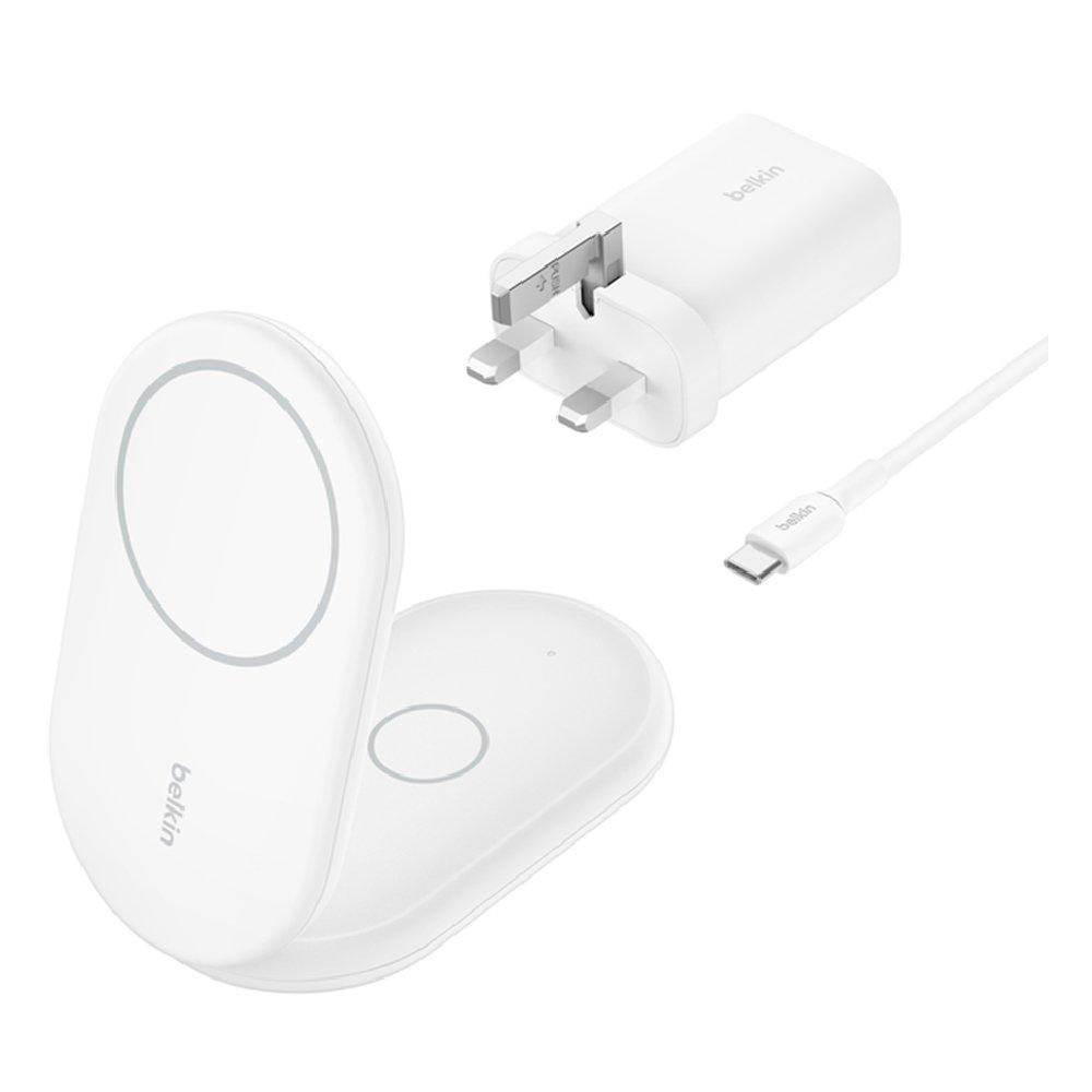 

Belkin boostcharge 2-in-1 magnetic foldable wireless charger with qi2, 15w, wiz028mywh ...