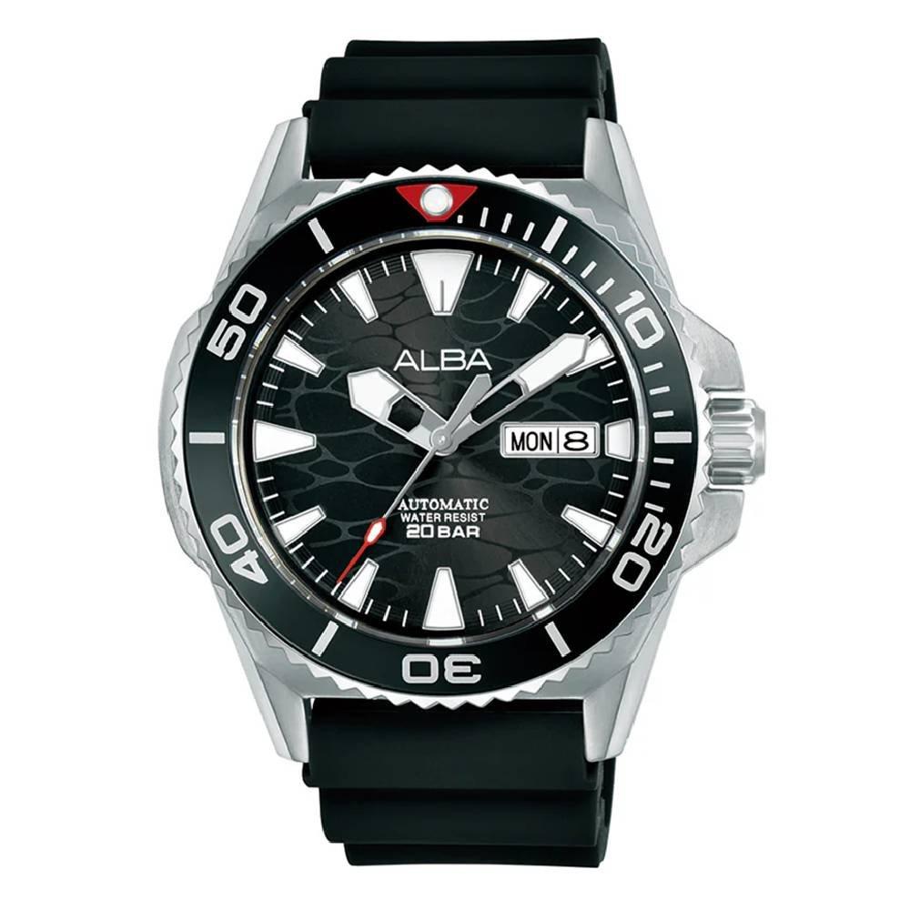 

Alba mechanical watch for men, analog, 43mm, silicone strap, a3b029x1 – black